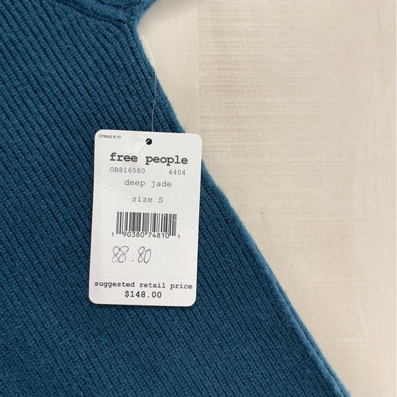 nwt FREE PEOPLE softly structured oversized tunic turtleneck sweater deep jade - Picture 5 of 7